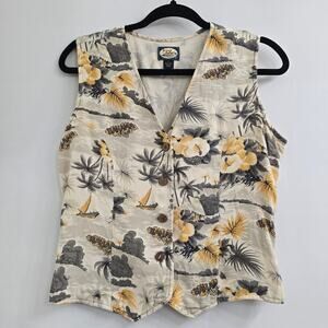 Tommy Bahama Womens 100% Silk Top L VTG Y2K Coastal Floral Hawaiian Beach Resort